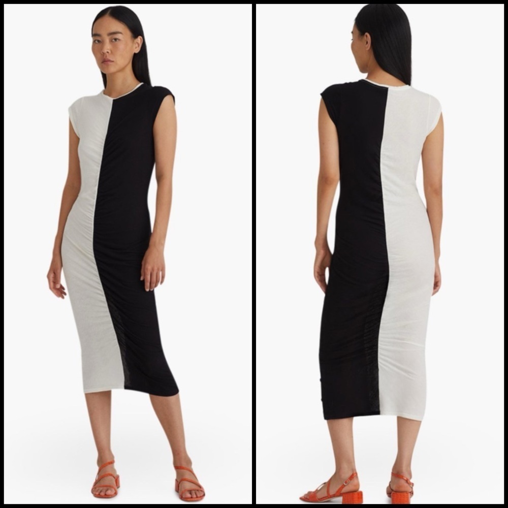 PALOMA WOOL Domino Monochrome Midi Organic Cotton Column Dress Black Cream S